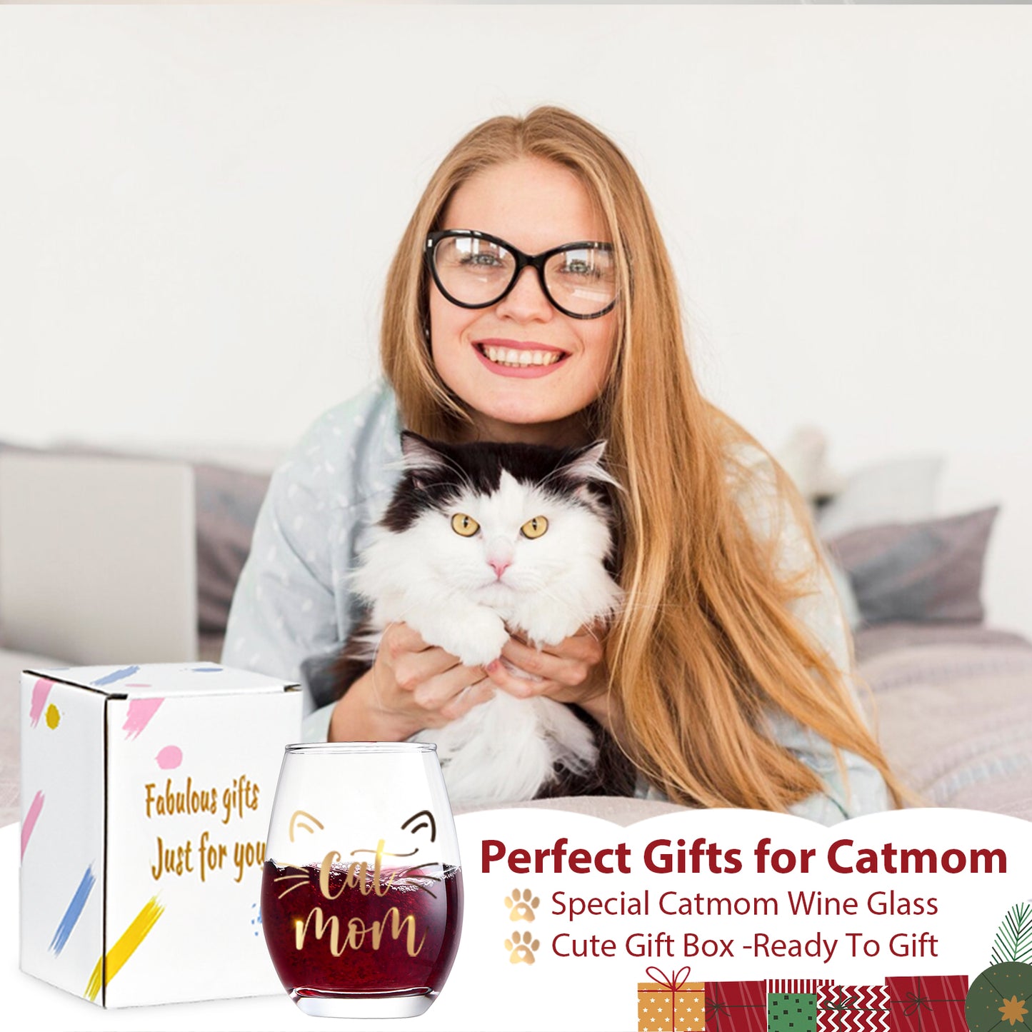 Cat Mom Gifts, Cat Lover Gifts for Women, Cat Themed Gifts for Her - Cat Mom Wine Glass, Gifts for Cat Lovers for Christmas Thanksgiving, Cat Lover Mom for Best Friends/Wife, decor, 15oz