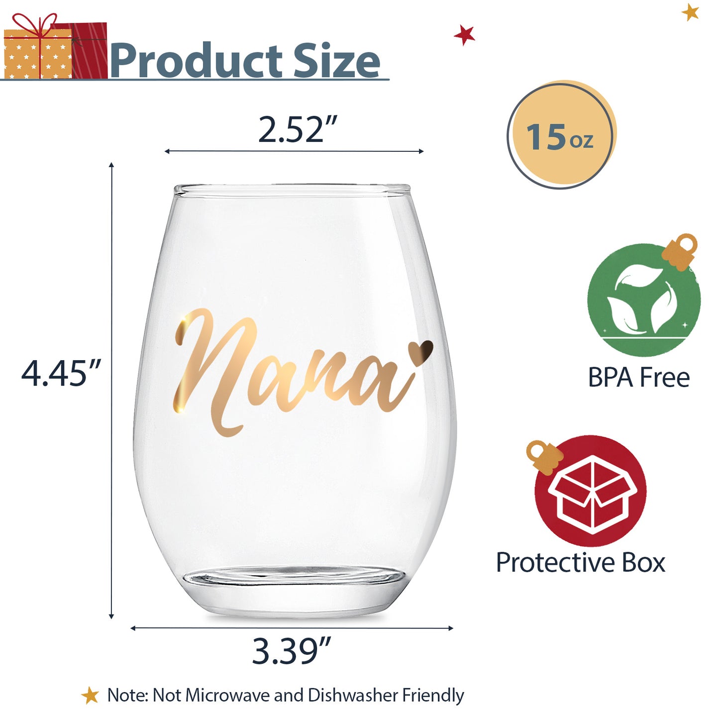 Nana Gifts for Grandma, Gifts for Nana, Thanksgiving Christmas Gifts for Grandmother - Nana Wine Glass, Unique Birthday Gift Ideas, Perfect Presents for Women, 15oz