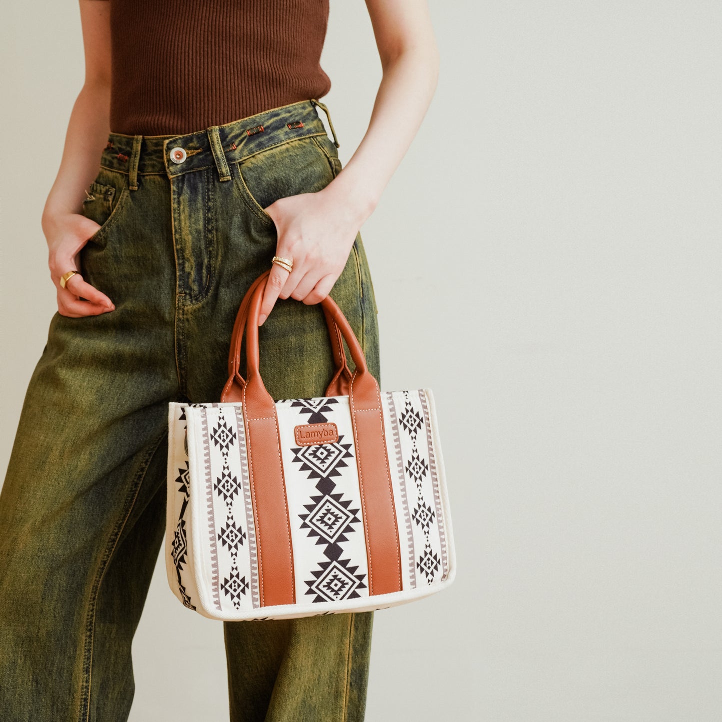 Lamyba Small Tote Bag Western Purses for Women Shoulder Boho Aztec Handbags