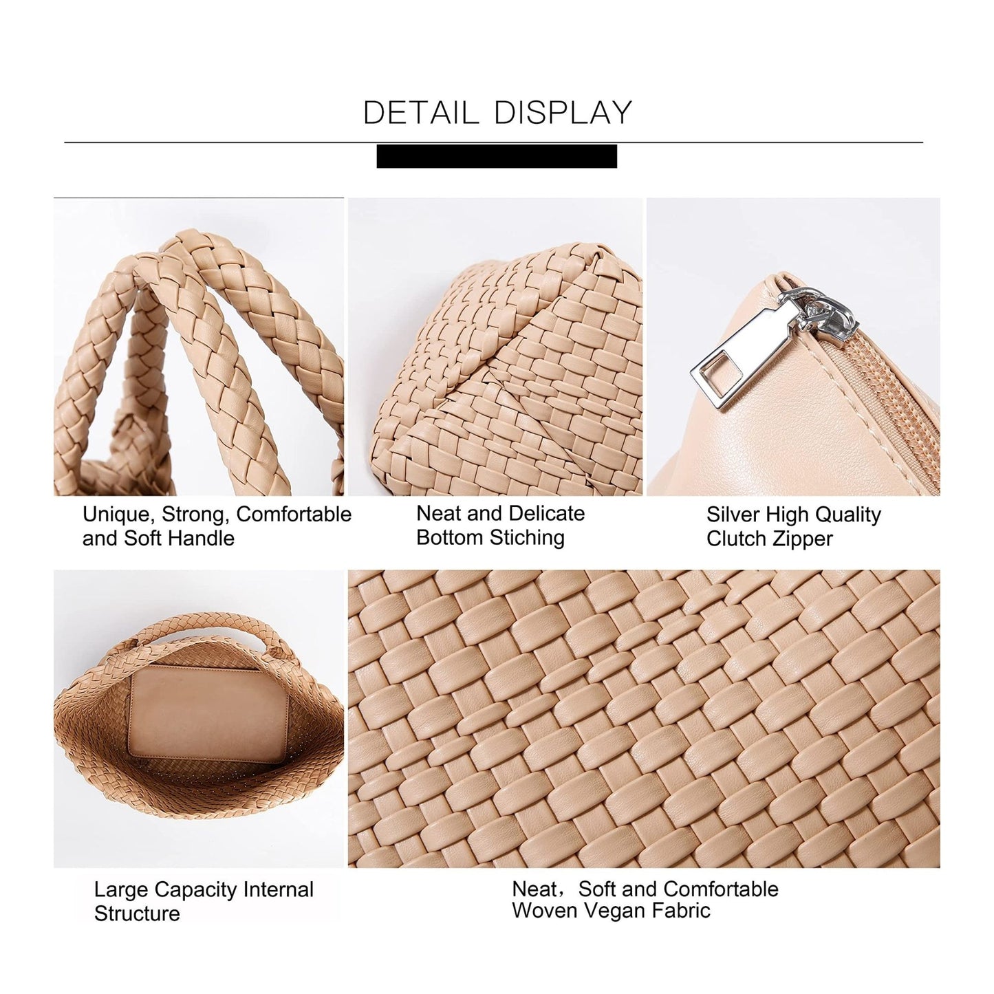 Woven Bag for Women, Vegan Leather Tote Bag Large Summer Beach Travel Handbag and Purse Retro Handmade Shoulder Bag