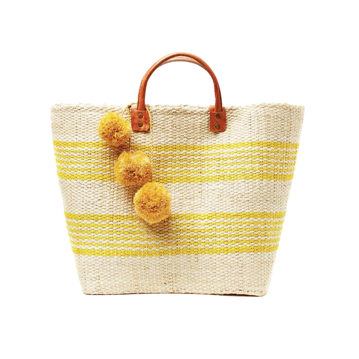 Rattan Tote Basket Stripe Market Tote Straw XL Beach Bag with Pom Pom