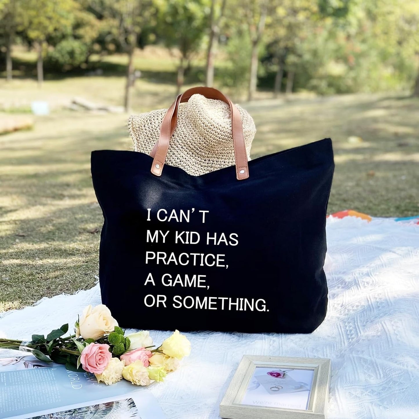 I Can't My Kid Has Practice A Game or Something Tote Bag,Sports mom Bag,Soccer Mom Bag with Zipper