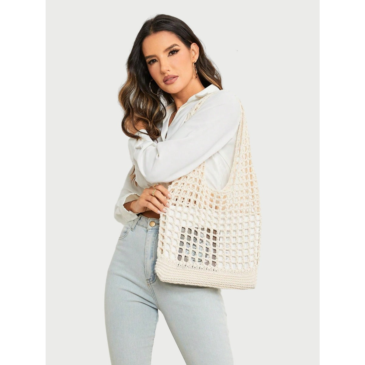 Women's Hollow Out Knit Tote Handbags Crochet Shoulder Bag