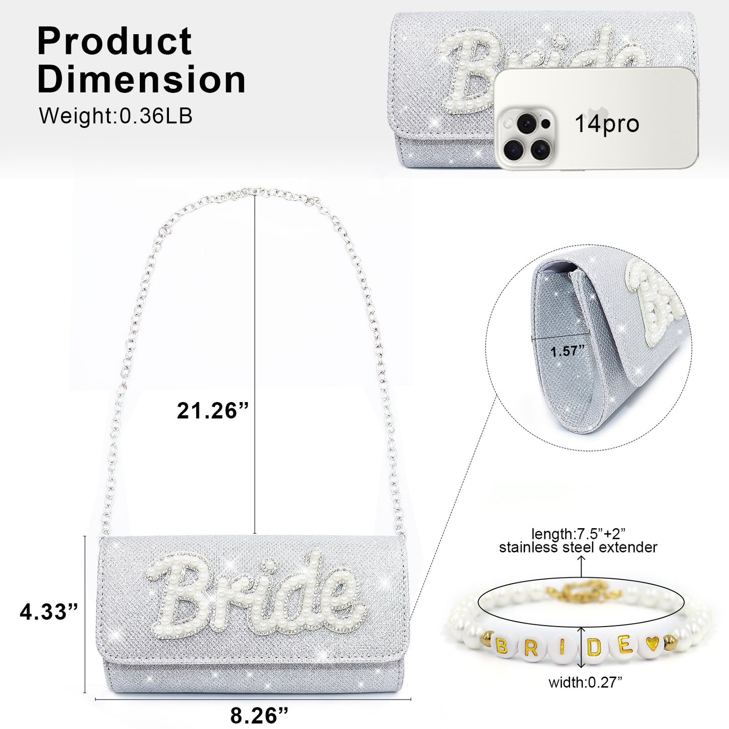 Lamyba Bride To Be Gifts Set Includes Bride Purse and Bride Bracelet