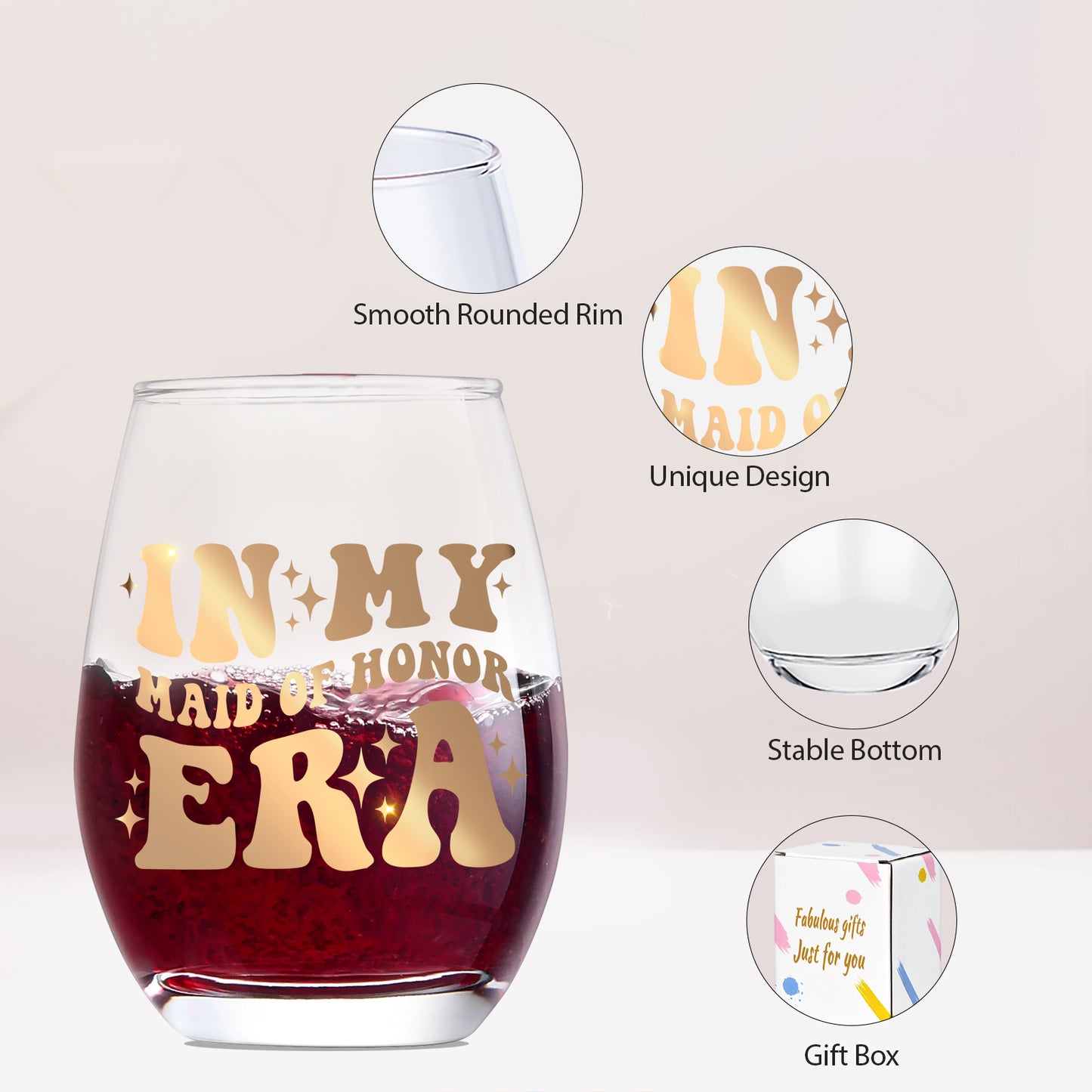 Bridesmaid Gifts,Maid of Honor Gifts,In My Maid of Honor Era Wine Glass 15 Oz,Bachelorette Party Decorations,Bridesmaid Gifts for Wedding Day