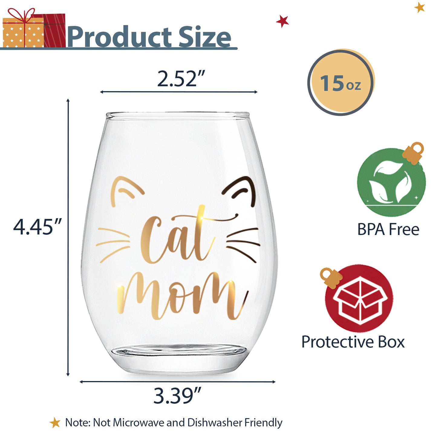 Cat Mom Gifts, Cat Lover Gifts for Women, Cat Themed Gifts for Her - Cat Mom Wine Glass, Gifts for Cat Lovers for Christmas Thanksgiving, Cat Lover Mom for Best Friends/Wife, decor, 15oz