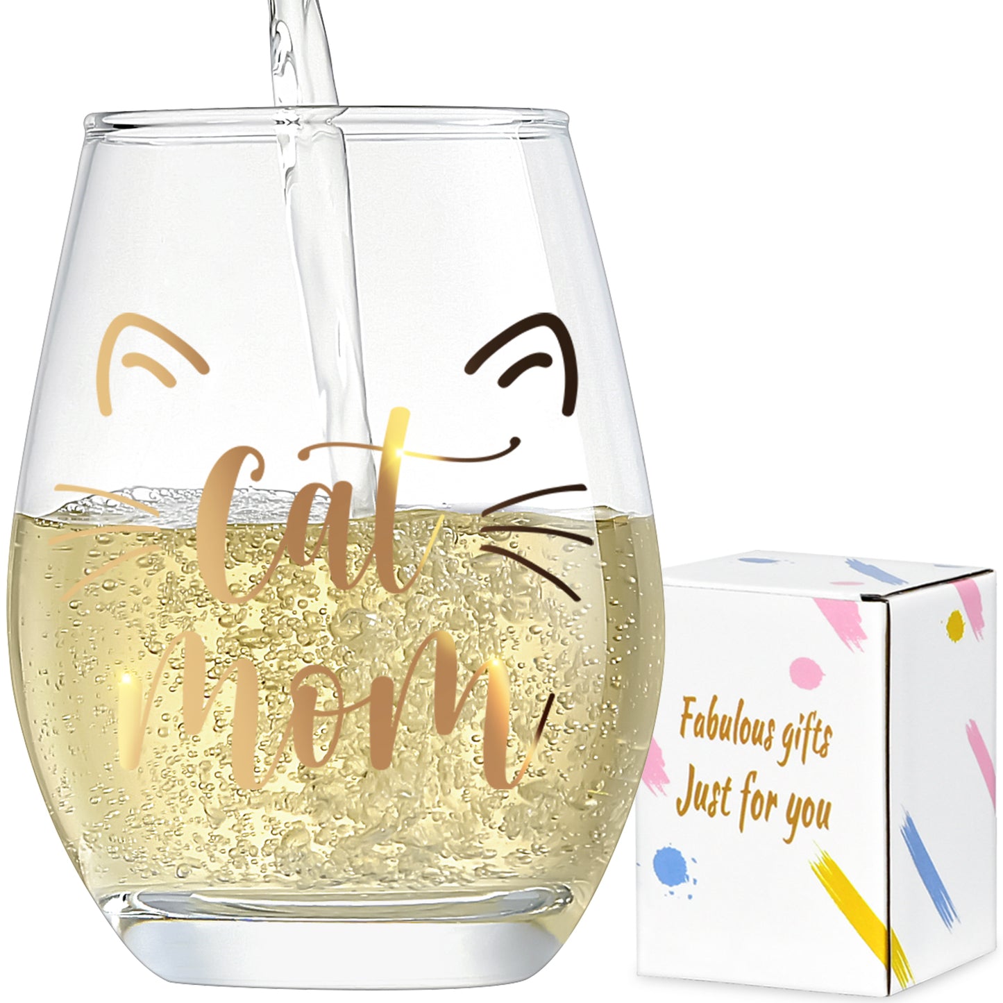 Cat Mom Gifts, Cat Lover Gifts for Women, Cat Themed Gifts for Her - Cat Mom Wine Glass, Gifts for Cat Lovers for Christmas Thanksgiving, Cat Lover Mom for Best Friends/Wife, decor, 15oz