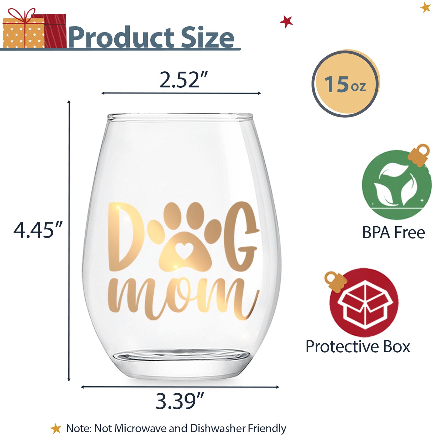 Dog Mom Gifts, Dog Lover Gifts for Women, Dog Themed Gifts for Her - Dog Mom Wine Glass, Gifts for Dog Lovers for Christmas Thanksgiving, Dog Lover Mom for Best Friends/Wife, decor, 15oz