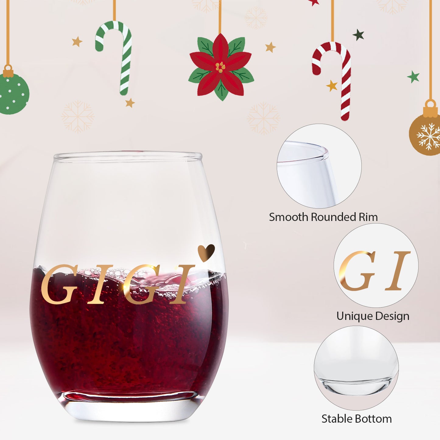 Gigi Gifts, Gigi Wine Glass for Grandma, Perfect Presents for Women for Christmas Thanksgiving Gifts, Unique Birthday Gift Ideas, 15oz