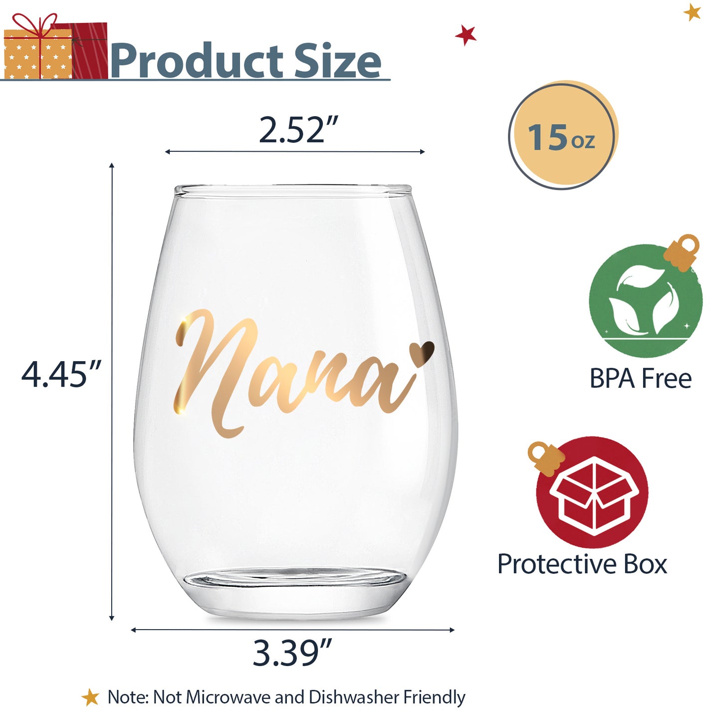 Nana Gifts for Grandma, Gifts for Nana, Thanksgiving Christmas Gifts for Grandmother - Nana Wine Glass, Unique Birthday Gift Ideas, Perfect Presents for Women, 15oz