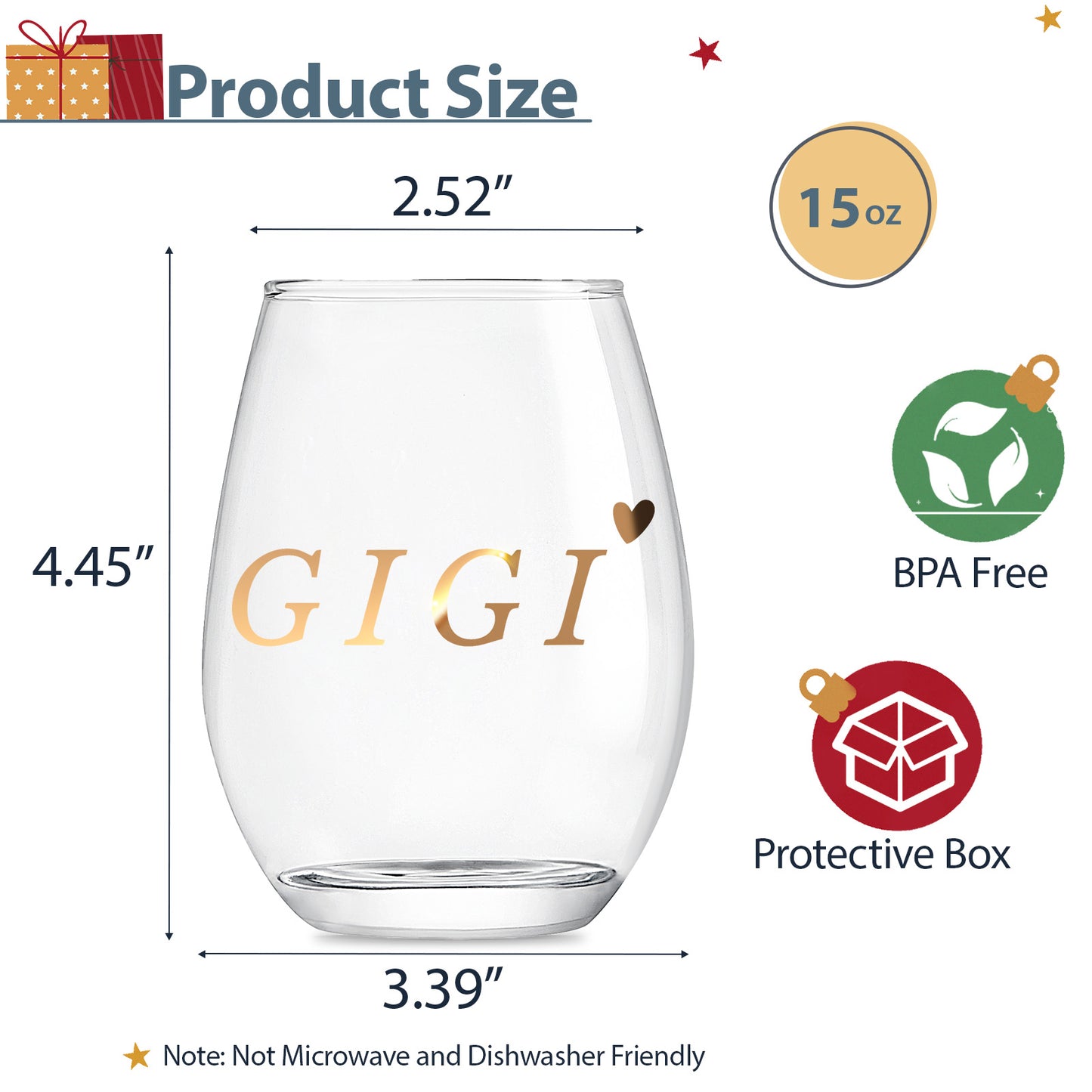 Gigi Gifts, Gigi Wine Glass for Grandma, Perfect Presents for Women for Christmas Thanksgiving Gifts, Unique Birthday Gift Ideas, 15oz