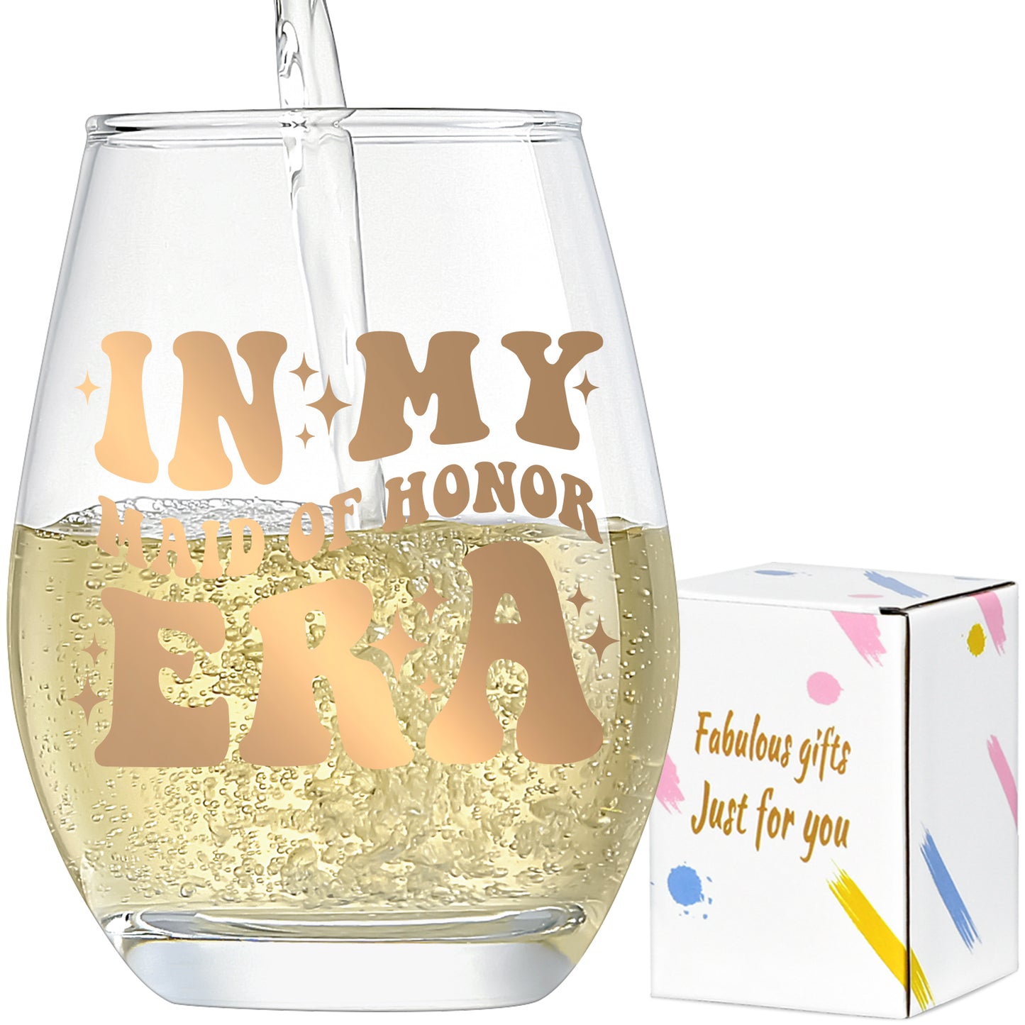 Bridesmaid Gifts,Maid of Honor Gifts,In My Maid of Honor Era Wine Glass 15 Oz,Bachelorette Party Decorations,Bridesmaid Gifts for Wedding Day