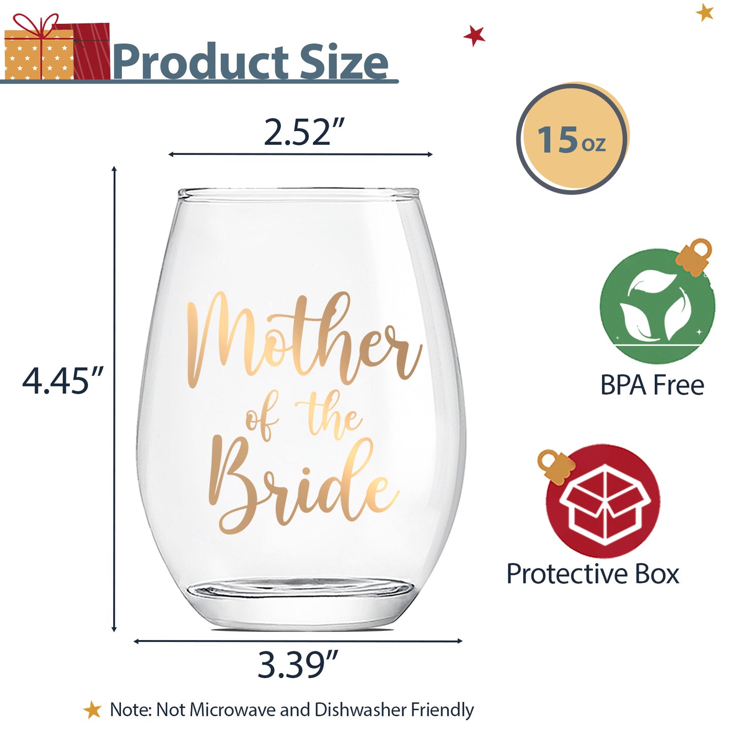 Mother of the Bride Gifts,Wedding Gfits,Bridal Shower Gifts,Wedding Decorations,Wine Glass 15 Oz