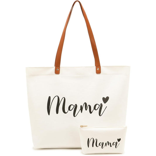 Mama Bag,Mom Tote Bag Mother Gifts Momlife Tote for Hospital White