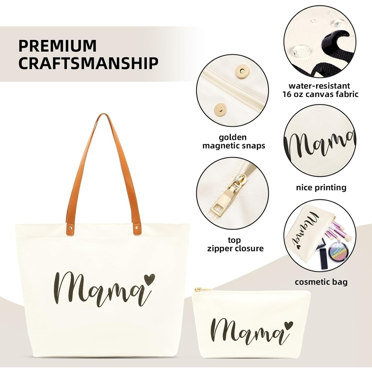 Mama Bag,Mom Tote Bag Mother Gifts Momlife Tote for Hospital White