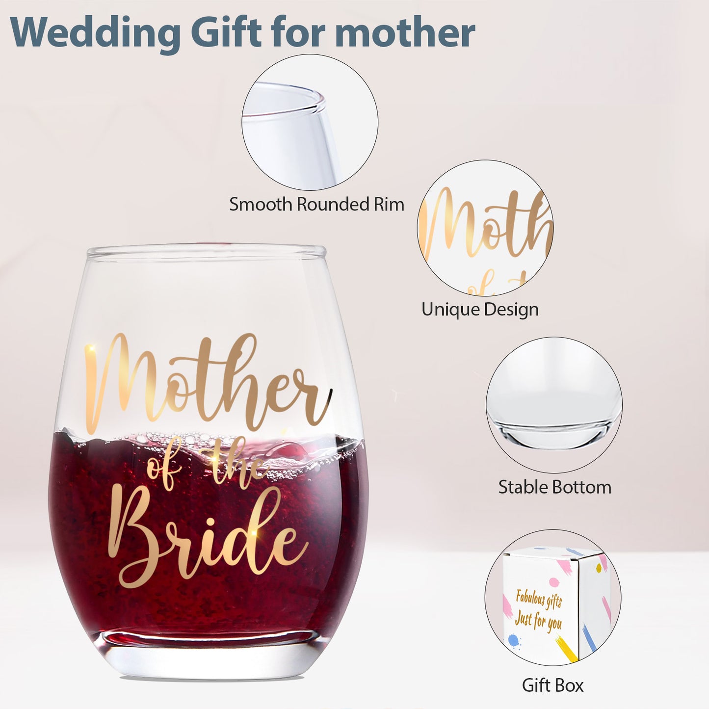 Mother of the Bride Gifts,Wedding Gfits,Bridal Shower Gifts,Wedding Decorations,Wine Glass 15 Oz