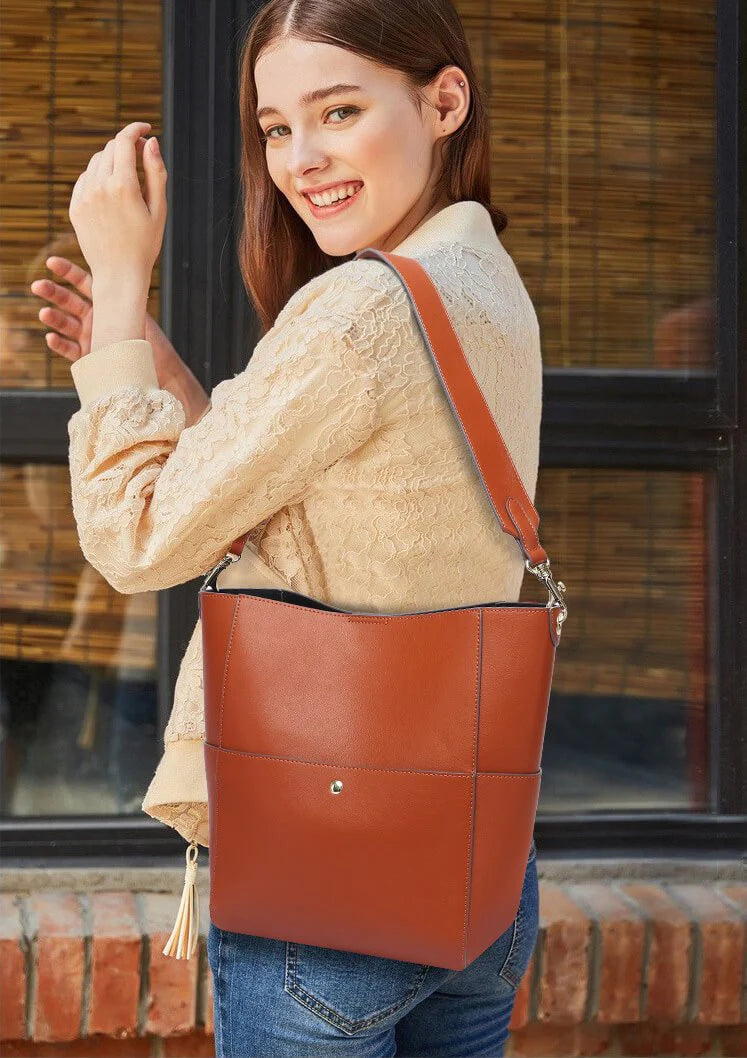 Large leather bucket sales bag