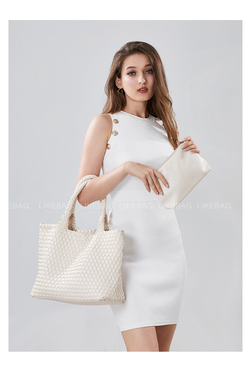 Woven Tote Bag for Women Beach Bag for Women Large Leather Woven Bag Large Summer Beach Travel Handbag and Purse Retro Handmade Shoulder Bag