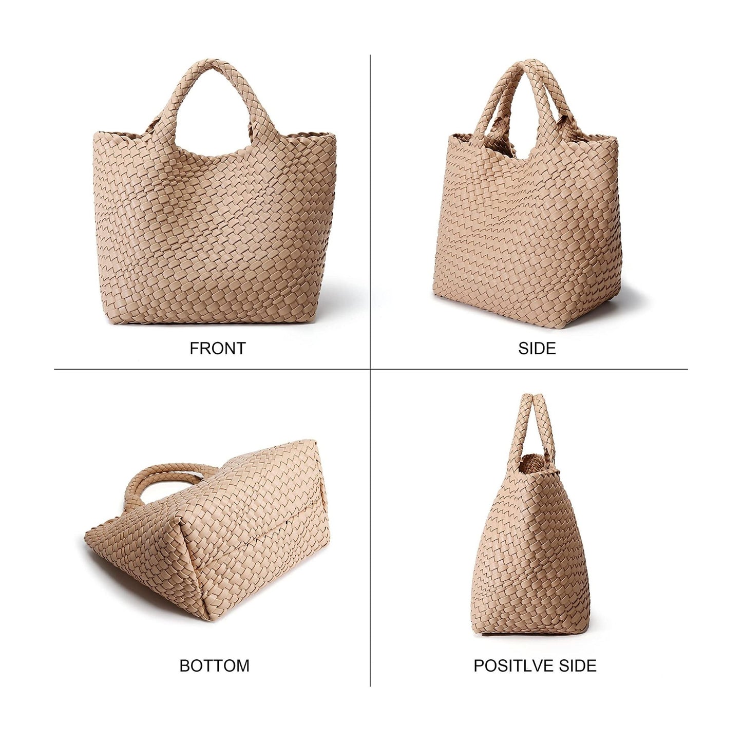 Woven Tote Bag Vegan Leather Purse for Women - Beach Handbag Weave Purse  Summer Shoulder Bag with Clutch Pouch