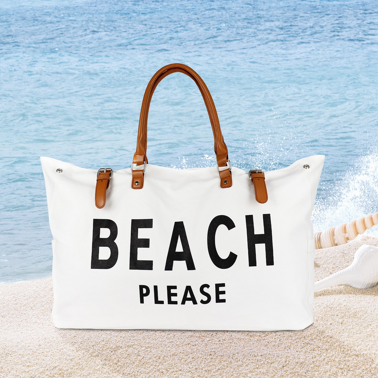 Beach Bag with Leather Handle, Extra Large Beach Bag for Women Waterproof Sandproof, Whatup Beaches Bag